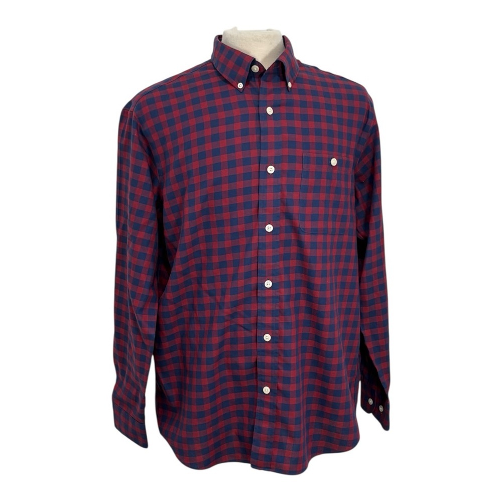 Orvis Men's Size L Blue Red Checkered Button Up Shirt Long Sleeve Button Pocket